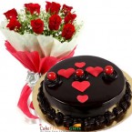 send half kg eggless red hearts truffle cake roses bouquet delivery