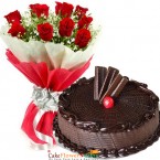 send half kg eggless royal crunch cake roses bouquet delivery