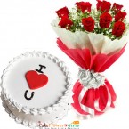 send half kg eggless premium vanilla cake 10 roses bouquet delivery