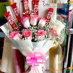 send 7 pink roses 5 kitkat chocolate bouquet delivery