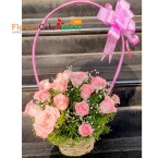 send 20 pink roses flower basket delivery