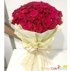 send 65 Red Roses  white paper packing bouquet delivery