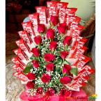 send 20 kitkat 20 red roses basket arrangement delivery