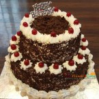 send 2kg 2 tier step black forest cake round shape delivery