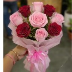 send pink and white roses bouquet delivery