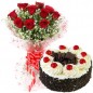 Red Roses Bunch and 500gms Black Forest Cake