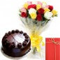 Eggless Chocolate Truffles Cake with Mix Roses Bunch Card