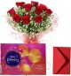 Red Roses Bouquet with Cadbury Celebrations Chocolate Box