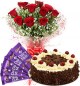 Black Forest Cake Half Kg Red Roses Bouquet n Chocolate 