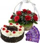 Half Kg Black Forest Cake Red Roses Basket n Chocolate 