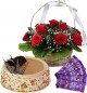 Half Kg Butterscotch Cake Red Roses Basket n Chocolate
