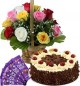 1Kg Black Forest Cake Mix Roses Basket n Chocolate 