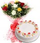1Kg Eggless Pineapple Cake N Mix Roses Bouquet