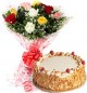 1Kg Eggless Butterscotch Cake N Mix Roses Bouquet