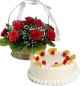 1Kg Eggless Pineapple Cake N Red Roses Basket