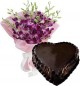 Heart Shape Chocolate Truffle Cake 1Kg Eggless N Orchids Bouquet