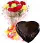Heart Shape Chocolate Truffle Cake 1Kg Eggless N Carnations Bouquet