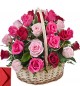 30 Red Pink Roses Basket Gift