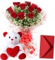 10 Red Roses Bouquet n Cute Teddy