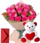 20 Pink Roses Bouquet N Teddy