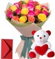 20 Mix Roses Bouquet n Teddy
