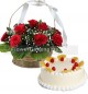 Pineapple Cake Half Kg N Red Roses Basket