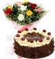 1Kg Black Forest Cake N Mix Roses Bouquet