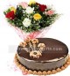 1Kg Chocolate Cake N Mix Roses Bouquet