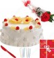 Half Kg Pineapple Cake Candle Greeting Card n Roses