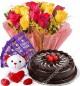 Eggless 500 gms chocolate cake Red Roses bouquet teddy Chocolate 