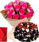 Pink Roses Bouquet n Black Forest Eggless Cake
