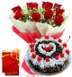 Eggless 1KG Black Forest Cake Roses bouquet Greeting Card