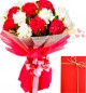 10 Red n White Carnations bouquet n Card