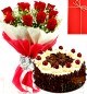 1KG Black Forest Cake Roses bouquet Greeting Card