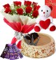 Half Kg Butterscotch Cake Red Roses Bouquet Chocolate  Teddy N Greeting Card
