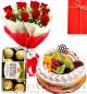 Half Kg Black fruits cake 10 Red Roses Flower Bouquet 16 Ferrero Rocher Chocolate