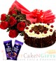 Half Kg Black Forest Cake Round Shape  Red Roses Bunch Dairy Milk Chocolate