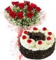 1Kg Eggless Black Forest Cake N Red Roses Bouquet