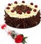 1 Red Roses Flower n Eggless Black Forest Cake Half Kg