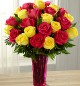 Pink n Yellow Roses in Flower Vase 