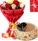 1Kg Butterscotch Cake 10 Mix Roses bouquet n Greeting Card
