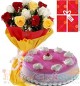 1Kg Strawberry Cake 10 Mix Roses bouquet n Greeting Card