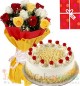 Eggless 1Kg White Forest Cake 10 Mix Roses bouquet n Greeting Card