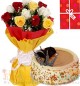 Eggless 1Kg Butterscotch Cake 10 Mix Roses bouquet n Greeting Card