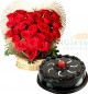 Half Eggless Chocolate Truffle Cake n Roses Heart Shape Bouquet