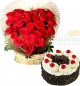Half Kg Black Forest Cake n Roses Heart Shape Bouquet