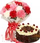  Half Kg Black Forest Cake n Carnations Flower Bouquet
