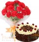 Half Kg Black Forest Cake n Red Carnation Flower Bouquet
