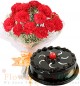 Half Kg Chocolate Cake n Red Carnation Flower Bouquet