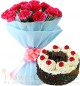 Half Kg Black Forest Cake n Pink Carnation Flower Bouquet